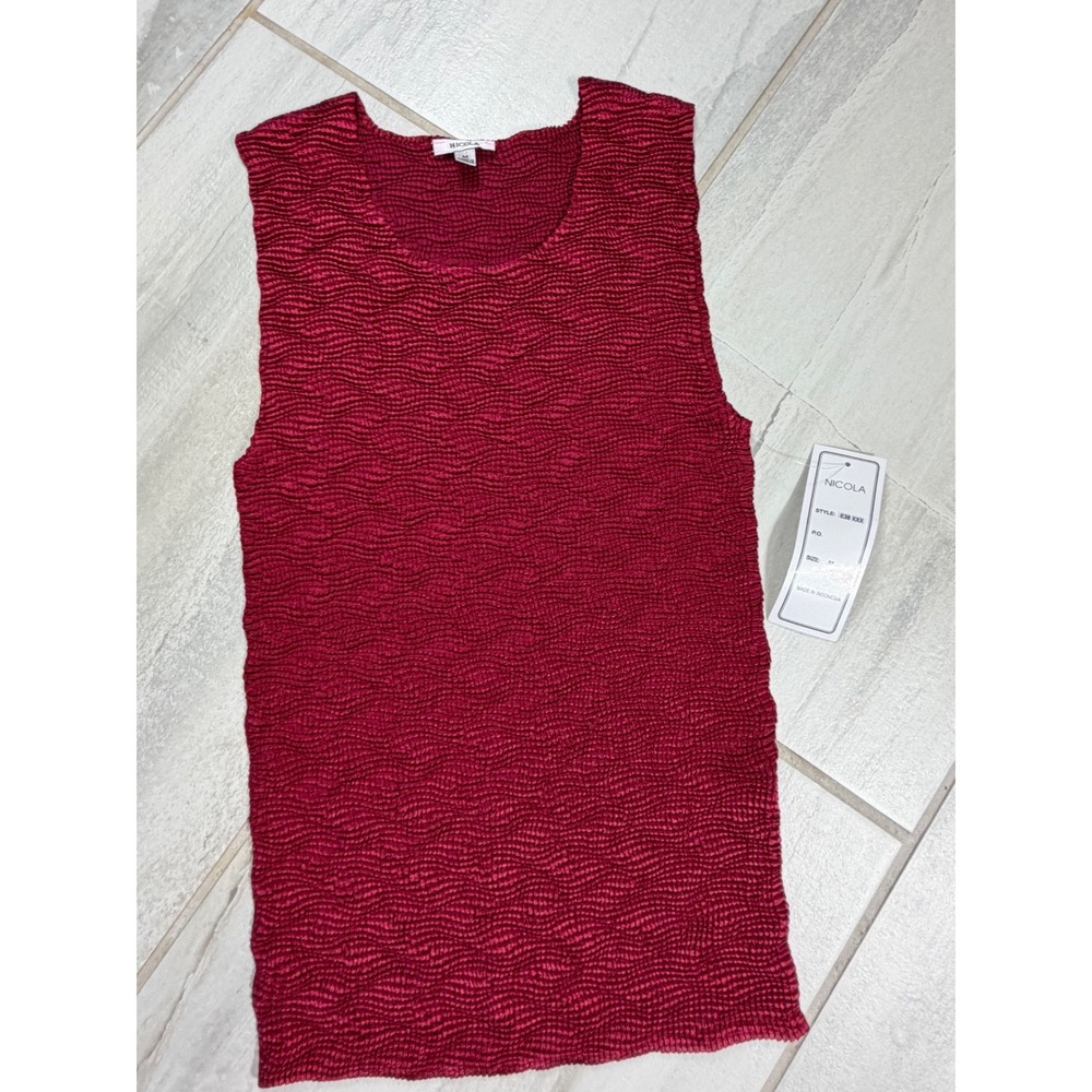 Vintage Y2K Nicola Burgundy Popcorn‎ Texture Sleeveless Top Slim Fit Stretch M